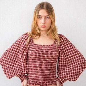& Merci NWT Maeva Gingham Smocked Top – Size Large